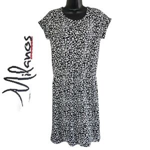 Milanos Women’s Black/White Floral Print Knee Length Dress Size M